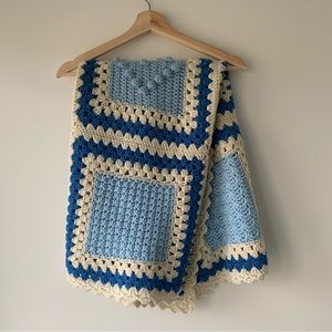 Vintage Afghan, Vintage Throw Blanket, Blue Baby Blanket, Couch Throw